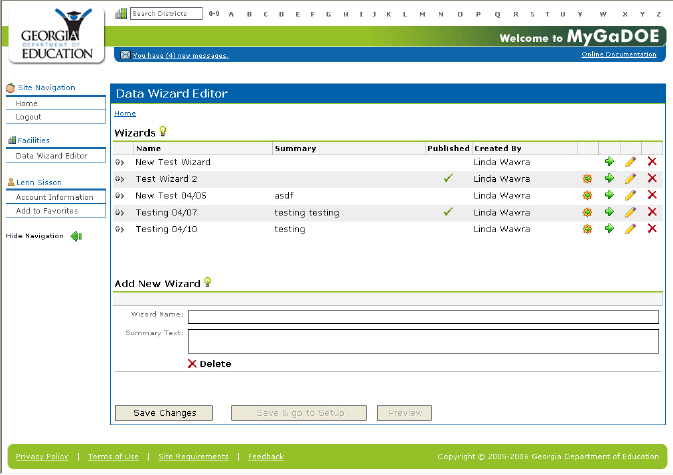Data Wizard Editor Main page